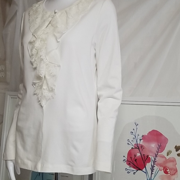 Cabi cream long sleeve lace ruffles shirt size L - Picture 4 of 7